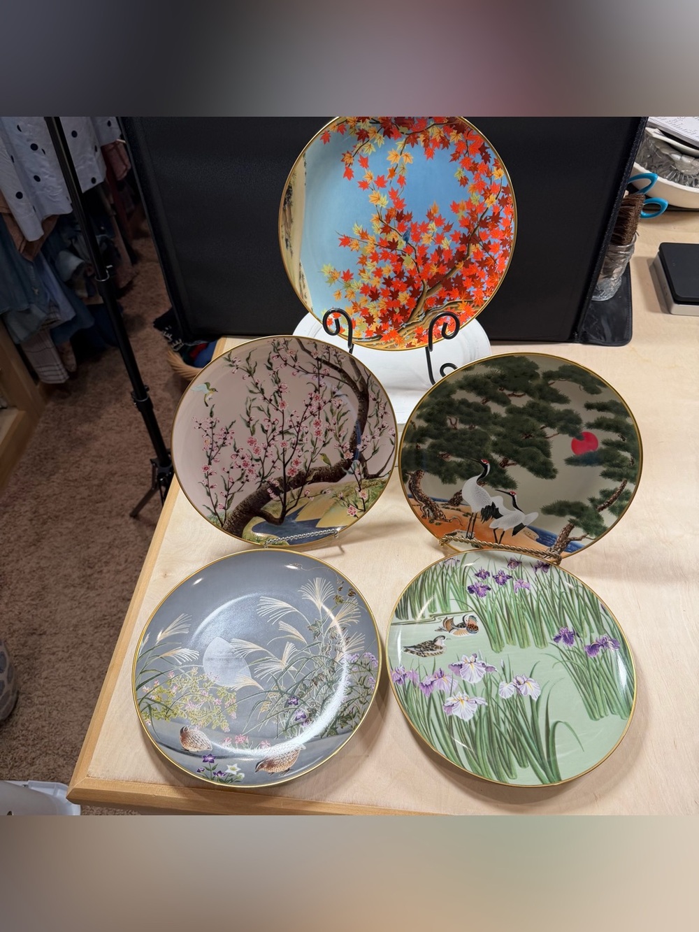 5 Franklin Mint Birds & Flowers Of The Orient Collectors Plates By Naoto Nobato